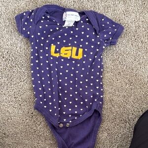Purple LSU Baby Onesie with Hearts